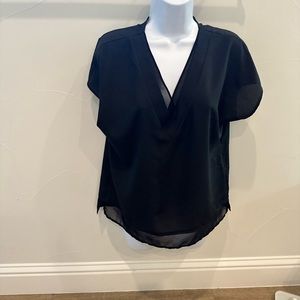 DKNY Black Oversized V-Neck Sheer Blouse Top XS NWOT